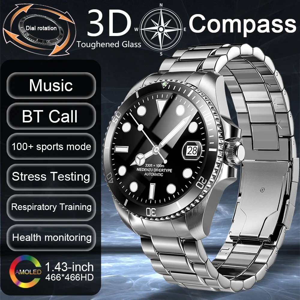 ѷ Smartwatch  Real Compass Amoled ׻ ÷ ð AMOLED 466*466 HD  ȭ ð  Smartwatch